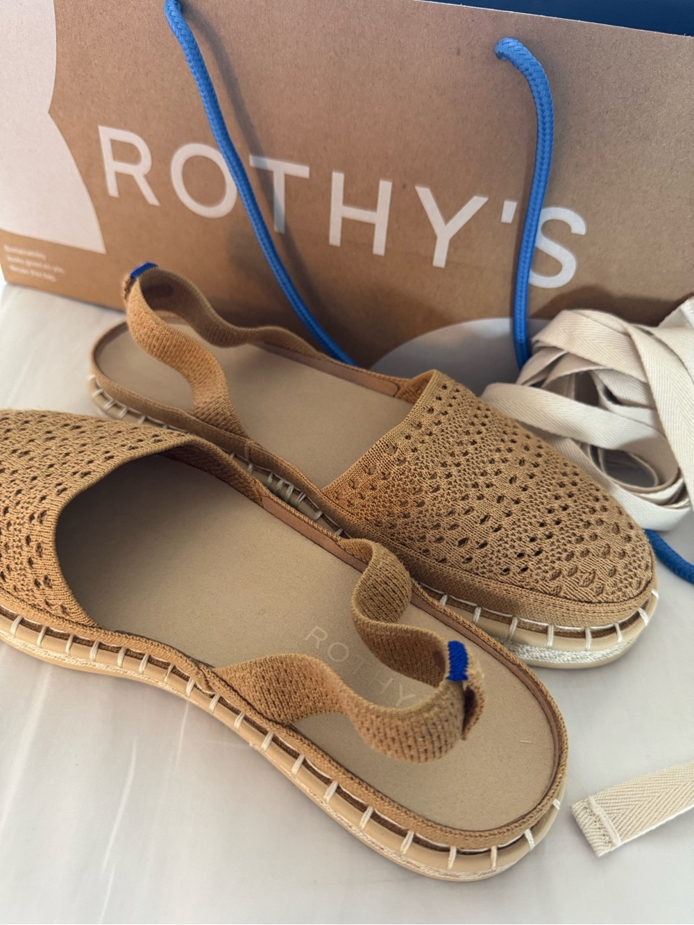 Rothy's Tan Crochet Slingback Espadrille Flats